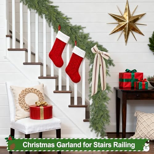 Artgar 6 Ft Realistic Christmas Cedar Garland, Thick Faux Green Garland