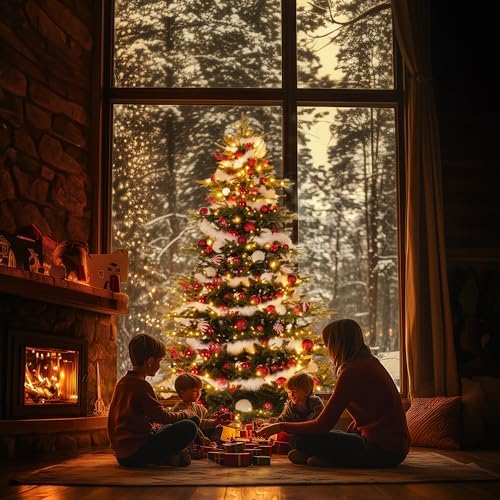 6.5FT Pre-Lit Aspen Fir Christmas Tree with 500 Clear Lights, Lifelike Pine with 750 Branch Tips, Hinged Artificial Trees with Sturdy Metal Stand, for Christmas Holiday Party Decoration, Easy Setup