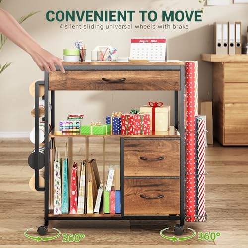 PUNLUXU Wrapping Paper Storage Cart for 12 Rolls with Ribbon Holder 04