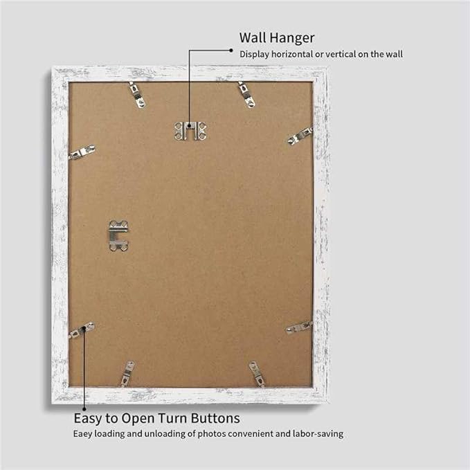 11x14 Picture Frame Set of 4 with Tempered Glass, Distressed White Frame Display 8x10 Picture with Mat or 11 x 14 Without Mat, Wood Rustic Photo Frames for Horizontal or Vertical Wall Mounting