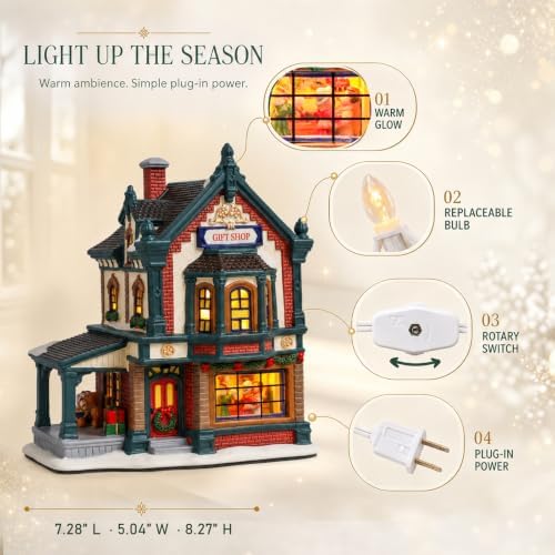 MUMTOP Ceramic Christmas Village Houses,Lighted Gift Shop Gingerbread House