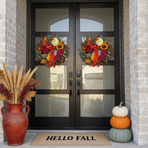 Fall Floral Wreaths for Front Door, 24 Inch Autumn Outdoor Wreath