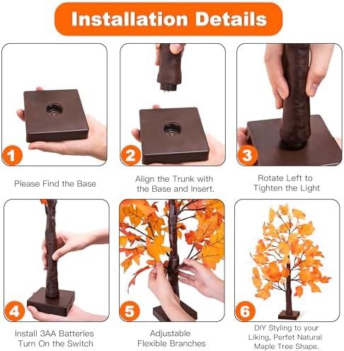 2 Pack 24 Inch Lighted Maple Trees with 48 LEDs & Timer, Fall Decorations for Home, Battery Operated Artificial Autumn Tabletop Tree with Acorns Maple, Indoor Fall Decor Thanksgiving Table Centerpiece
