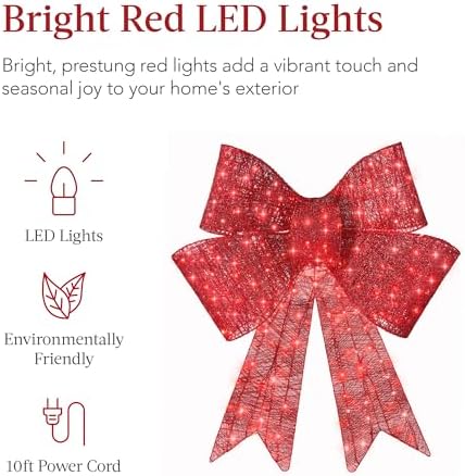Best Choice Products 36in Pre-Lit XL Christmas Bow Decoration, Large Outdoor LED Holiday Yard Décor w/ 90 Lights, 8 Light Functions, Timer, Hook