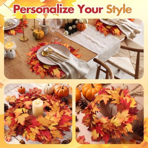 Aneco 12 Pcs Fall Wreath 16’’ Thanksgiving Maple Leaf Wreath for Front Door