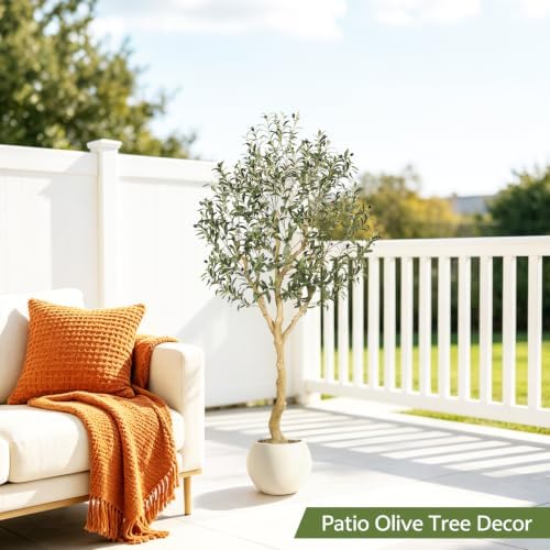 Realead 6ft Faux Olive Tree with UV Resistant for Indoor Outdoor Decor
