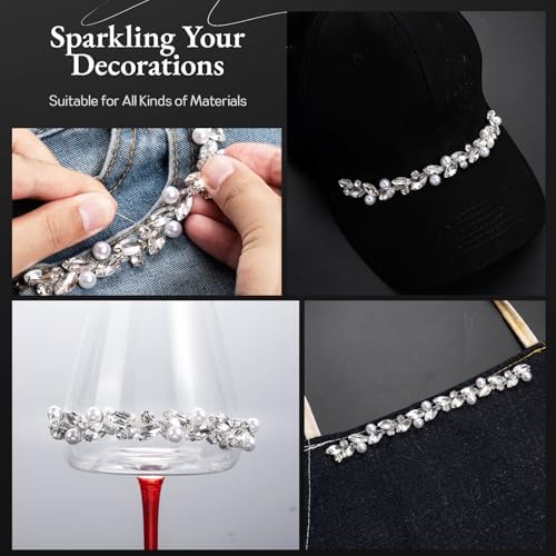 Novani Pearls Silver Rhinestones Trim Chain 3 Yards（T214,3Y）