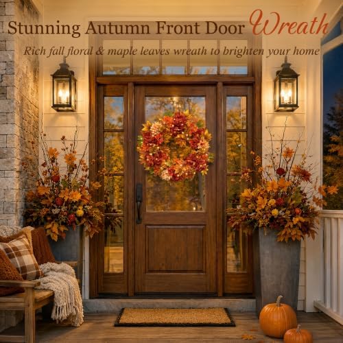 24 Inch Fall Wreaths for Front Door, Autumn Flower Wreath