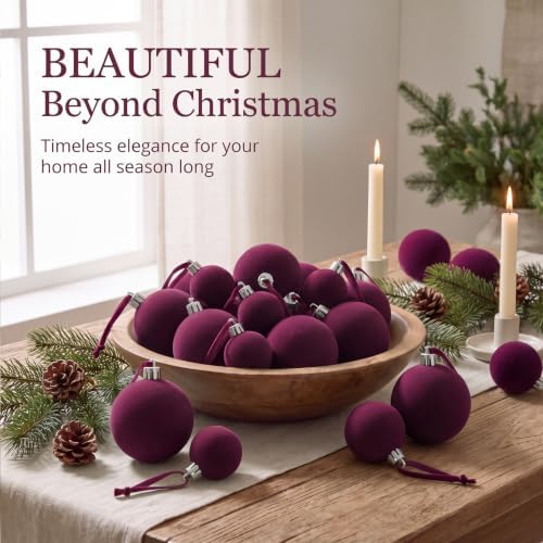40 Pcs Velvet Christmas Ball Ornaments, Dark Burgundy Purple
