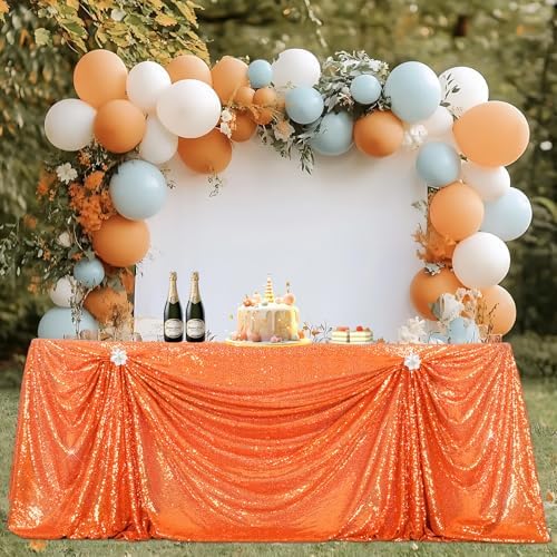 PartyDelight Orange Sequin Tablecloth 90x132 Inch Rectangular