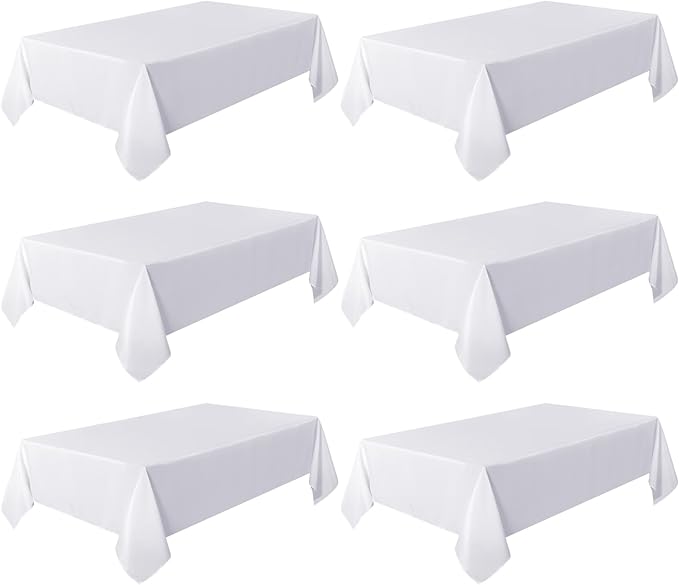 sancua 6 Pack White Tablecloth 60 x 120 Inch, Rectangle Table Cloth for 8 Feet Tables - Stain and Wrinkle Resistant Washable Polyester Table Cover for Dining Tables, Buffet Parties and Camping
