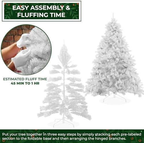 Casafield 7.5FT White Spruce Artificial Holiday Christmas Tree with Sturdy Metal Stand