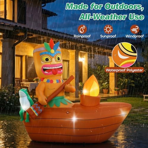 Lewondr 5FT Inflatable Tiki Luau Decor, Boat Luau Party Decorations