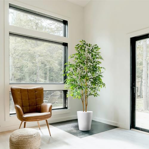 Warmplants Artificial Ficus Tree 7ft Fake Floor Plant with Woven Basket