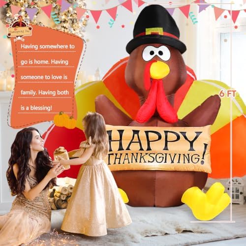 Danxilu 6 FT Thanksgiving Inflatables Turkey Outdoor Decorations with LEDs