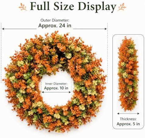 24 Inch Artificial Fall Boxwood Wreaths for Front Door, Foldable