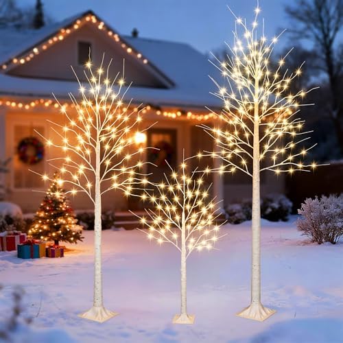 iBaycon 8FT 132LED Christmas Birch Tree, Prelit Artificial Tree Xmas Lights