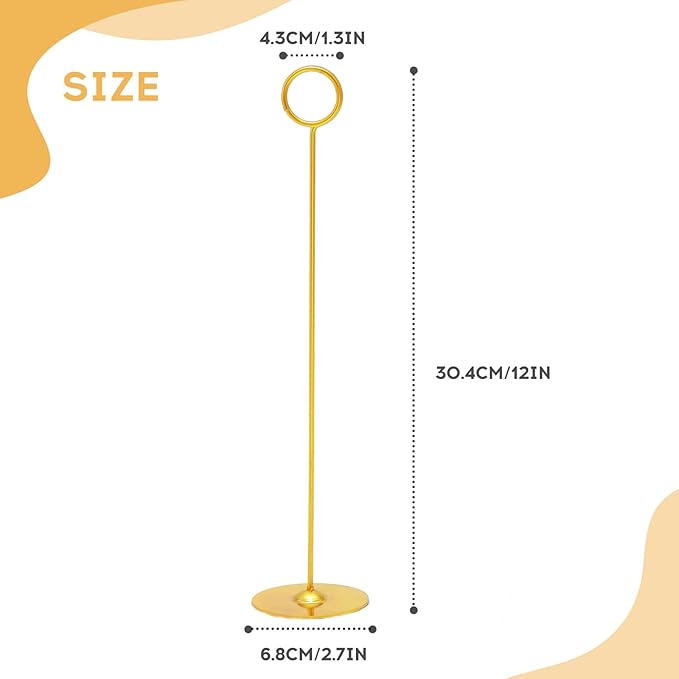Urban Deco 24PK Table Number Holders Place Card Holders 12 Inch Table Card Holders Steel Card Holders for Photos, Food Signs, Memo Notes, Weddings, Restaurants, Birthdays (Gold 24PK)