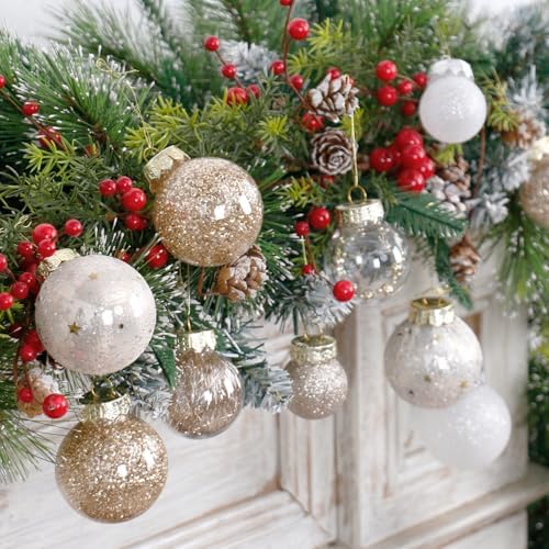 34PCS Champagne/White Christmas Ball Ornaments Set for Tree Decor