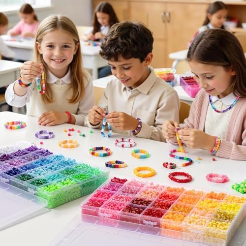 Simetufy 10000Pcs Pony Beads Bulk, 56 Colors 6x9MM Plastic Kandi Beads Kit for Crafts Bracelet Making Hair Braiding Jewelry Key Chains DIY Gifts, 5.74lb (2 Large Boxes)