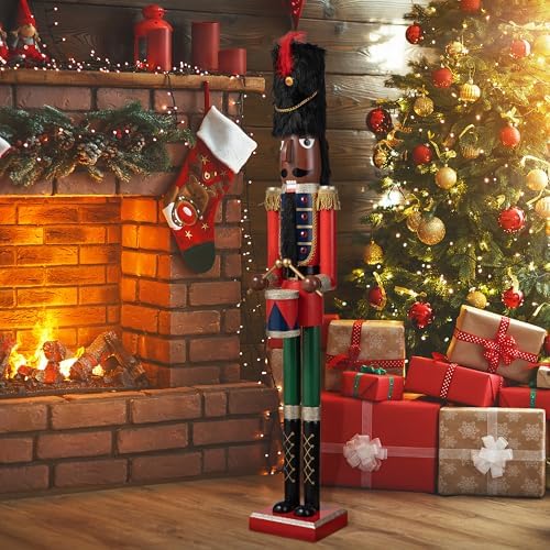 Glitzhome 42" Christmas Soldier Nutcracker-Wooden African American Soldier Nutcracker for Festive Christmas Party Indoor Winter Home Fireplace Decor
