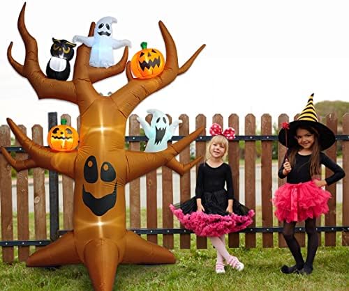 9ft Halloween Inflatable Ghost Tree Halloween Airblown Inflatable Outdoor Decor Blow up Yard Decor with RGB LED for Yard/Patio/Lawn/Garden (D)