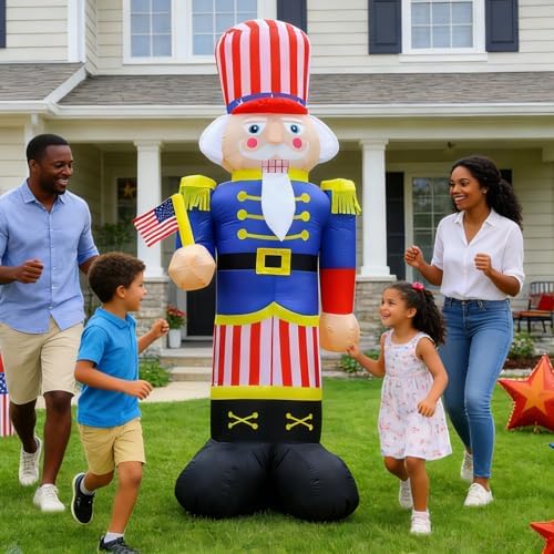 Independence Day Inflatable Nutcracker Soldier Yard Decoration Lighted 4th of July Blow Up Patriotic Garden Yard Lawn Decor 8 Feet Tall (8FT-Nutcracker)