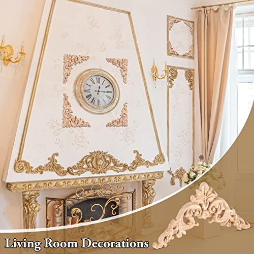 Remerry 60 Pcs Wood Applique Onlays and Wood Corner Decorative Furniture Appliques DIY Unpainted Wooden Carved Corner Decal for Home Furniture Wall Decor, 3.94 x 3.94 Inch