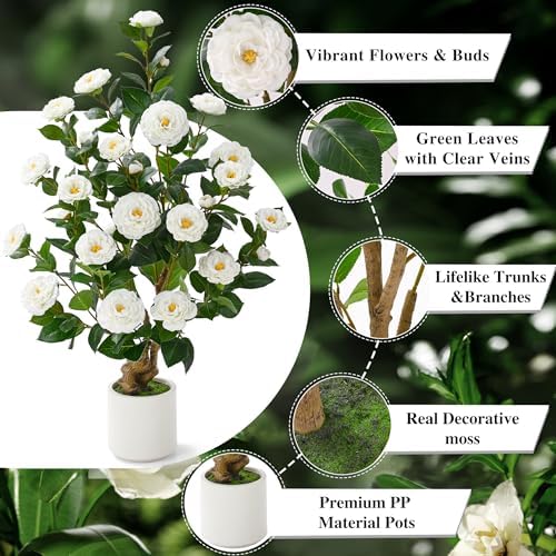 2 Pcs Artificial Camellia Tree, 38" Artificial Trees for Outdoors