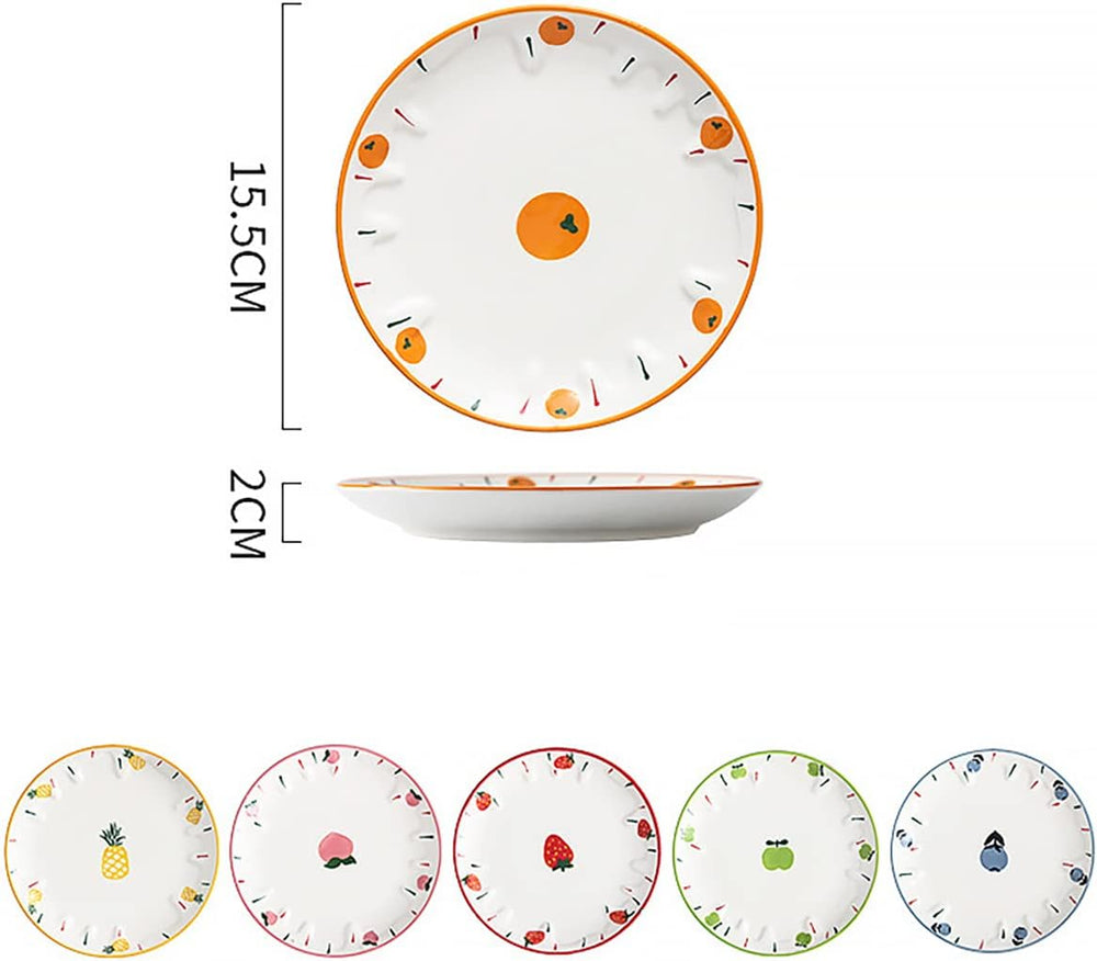 Set of 6 Ceramic Dessert, Cake, Appetizer & Snack Plates - 6 Inch Fruit P...
