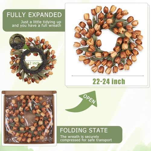 24" Tulip Fall Wreath for Front Door Real Touch Fade-Resistant