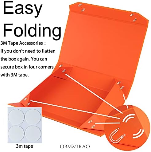 orange gift boxes with lids 12x8x2.5 inches, foldable, side view