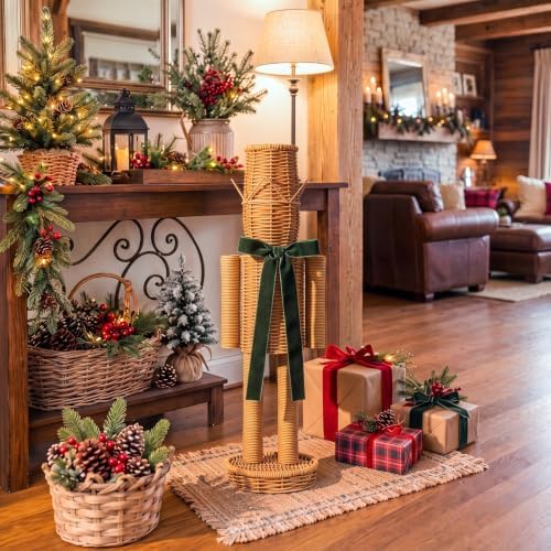 Thiccywoov 20" Rattan Nutcracker with Velvet Bow Christmas Farmhouse Decor
