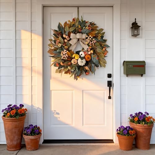 HipTree 24 Inch Fall Wreath for Front Door,Pumpkin Wreath Farmhouse Decor