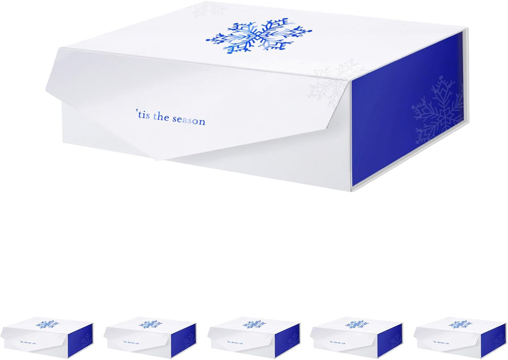 6 Large Blue Christmas Gift Boxes 13.5x9x4.1in with Magnetic Lid