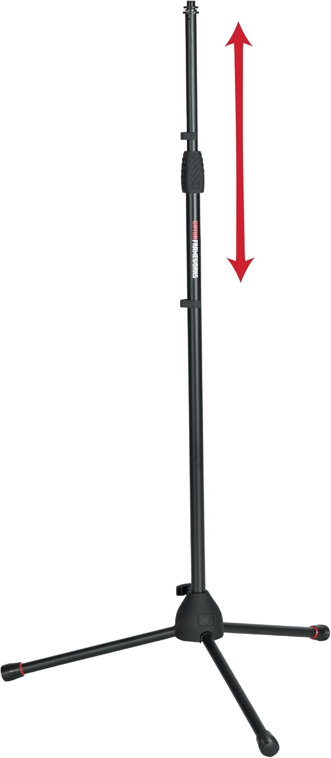 Gator Frameworks Standard Tripod Microphone Stand with Adjustable Height and Both 3/8" and 5/8" Adapters (GFW-MIC-2000)