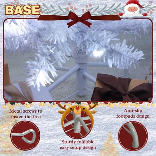 Yardenaler 7.5FT Artificial Christmas Tree with 350 LED Lights, 900 Branches Pre-Lit Pencil Christmas Tree, Slim Xmas Tree with Base for Indoor, Cool White Lights Festival Decoration for Party, White