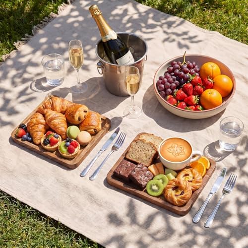 Wenqik 18 Pieces Acacia Wood Tray Set, Serving Platters, 8 x 8 Inch