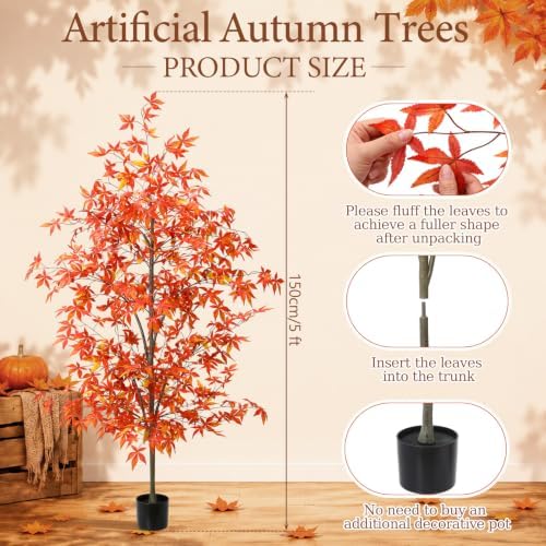 Daifunli 6Ft Faux Fall Tree Maple Tree Autumn Porch Home Decor