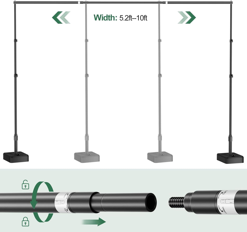 emart 10x7ft adjustable backdrop stand with heavy duty showing dimensions