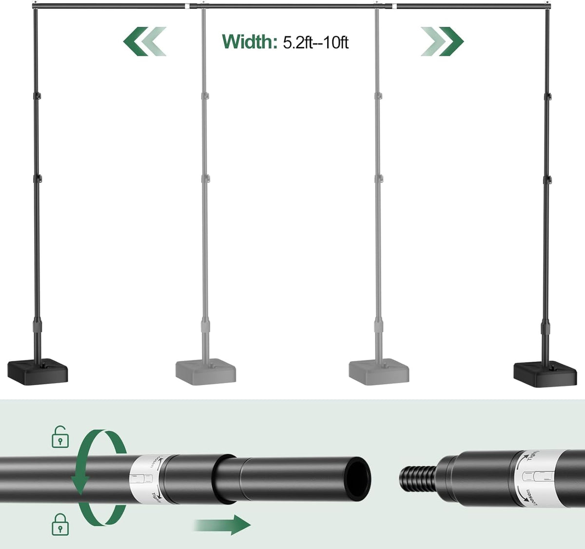 emart 10x7ft adjustable backdrop stand with heavy duty showing dimensions