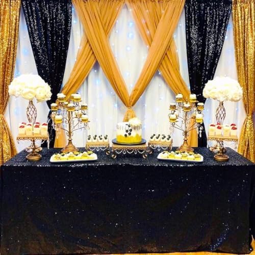 Black Sequin Tablecloth for Party Rectangle Shiny Table Overlays Skirt