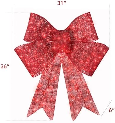 Best Choice Products 36in Pre-Lit XL Christmas Bow Decoration, Large Outdoor LED Holiday Yard Décor w/ 90 Lights, 8 Light Functions, Timer, Hook