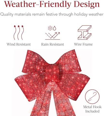 Best Choice Products 36in Pre-Lit XL Christmas Bow Decoration, Large Outdoor LED Holiday Yard Décor w/ 90 Lights, 8 Light Functions, Timer, Hook