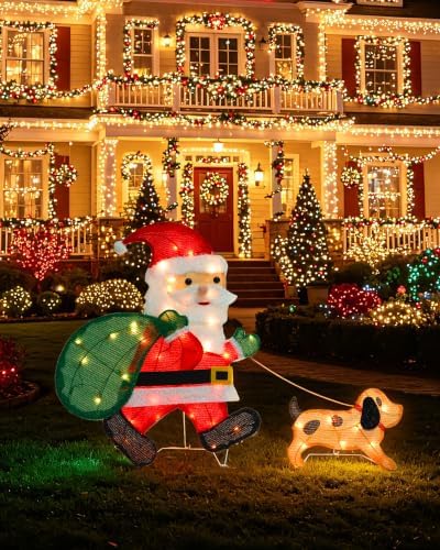 Lighted Christmas Santa Claus with Puppy, 26 Inch 2D Santa 50L
