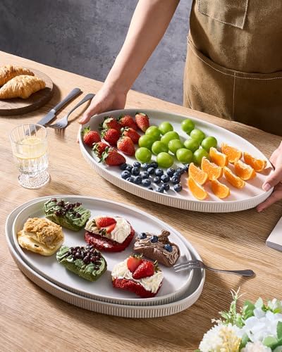 famiware Large Serving Platters Set of 3 Sizes - Oval, Matte White