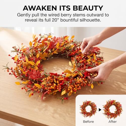 Appalachia Berry Silk Fall Door Wreath 20 Inch Harvest Front Door Decor