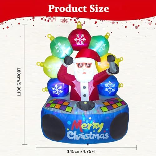 6 FT Christmas Inflatables DJ Santa Outdoor Decorations with Rotating LED