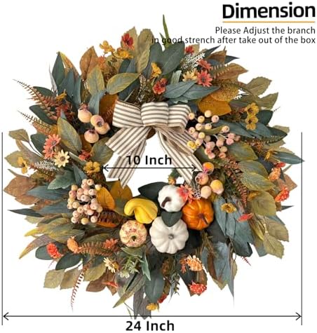 HipTree 24 Inch Fall Wreath for Front Door,Pumpkin Wreath Farmhouse Decor