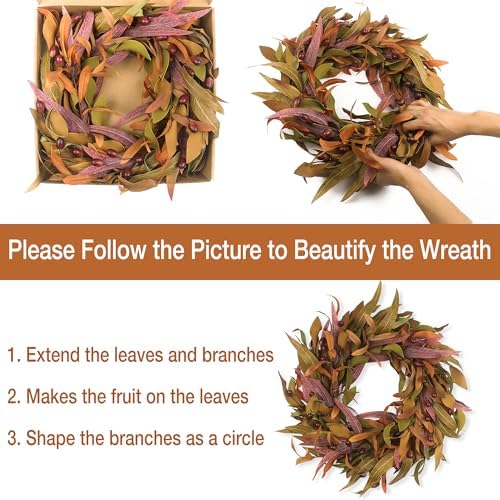 Fall Wreaths for Front Door 22 inch, Olive Fall Wreath with Olive Leaf Fruit, Home Decoration for Outdoor Living Room Indoor Wall and Outside Autumn